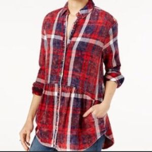 Free People Easy Street Plaid Flannel Tunic